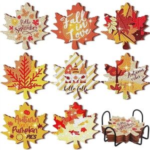 DIY Fall Diamond Art Coasters Maple Leaf Set with Holder
